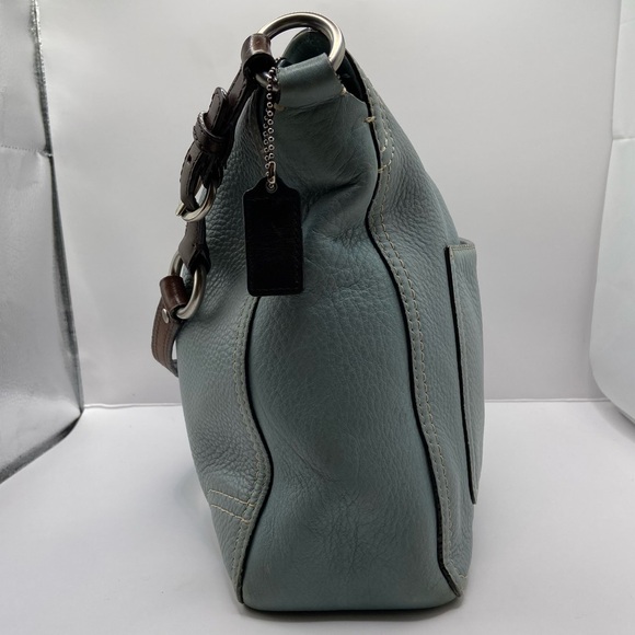 Coach Pebbled Leather Blue Hobo Shoulder Bag Turnlock - Picture 7 of 16